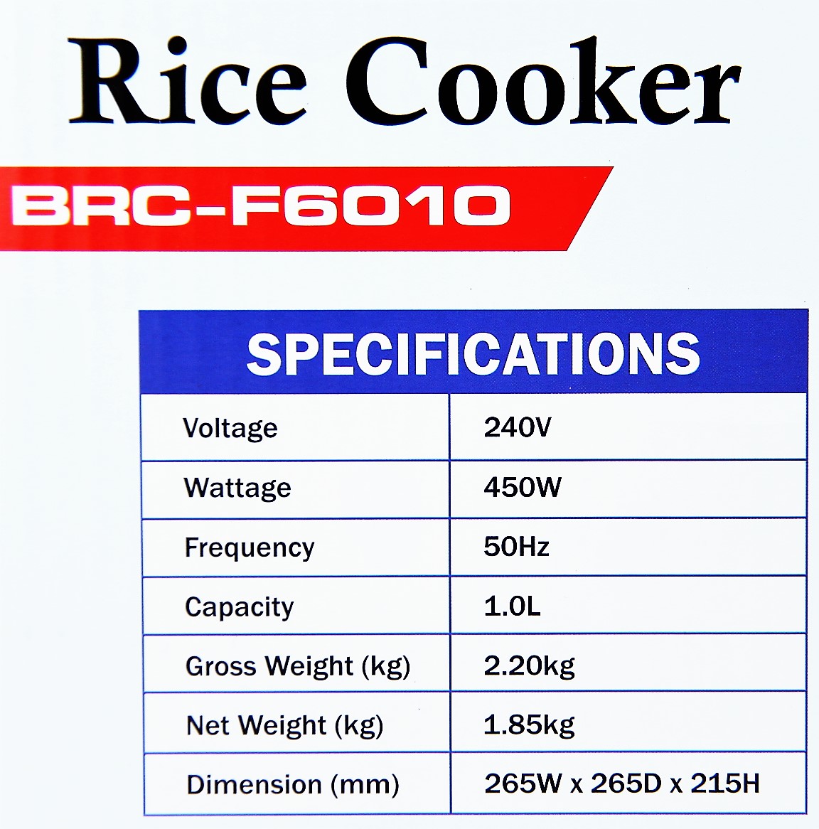 BUTTERFLY ELECTRIC RICE COOKER 1LT